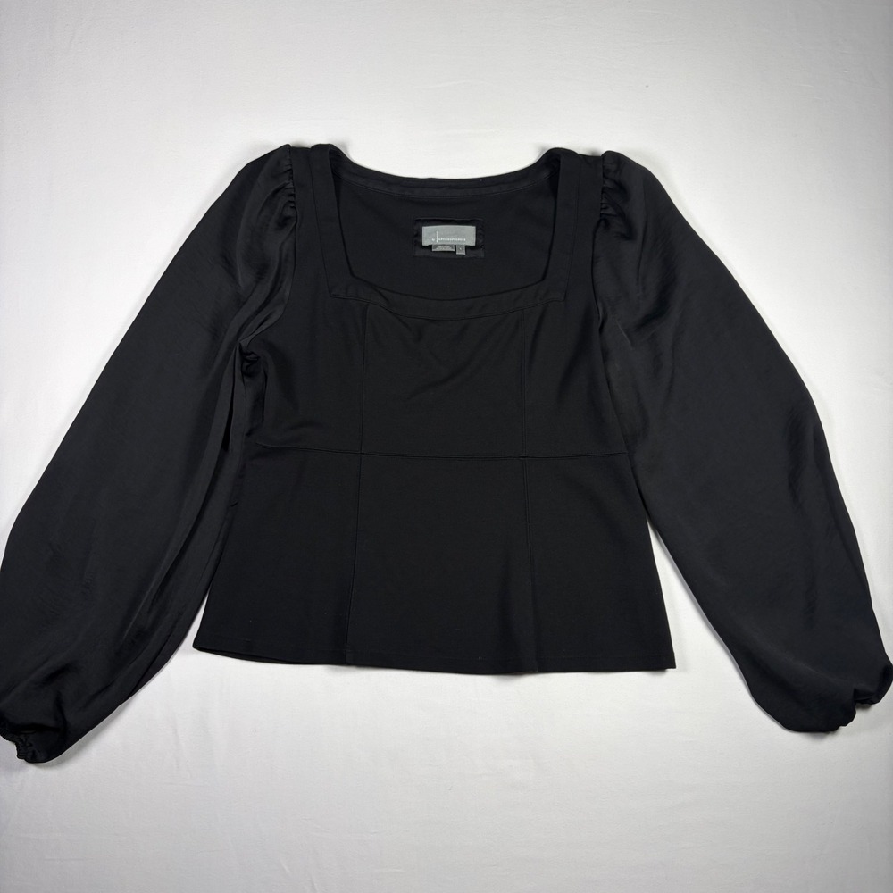 by Anthropologie Blouse Puff Sleeve Square Neck Academia Goth Chic Black Women L